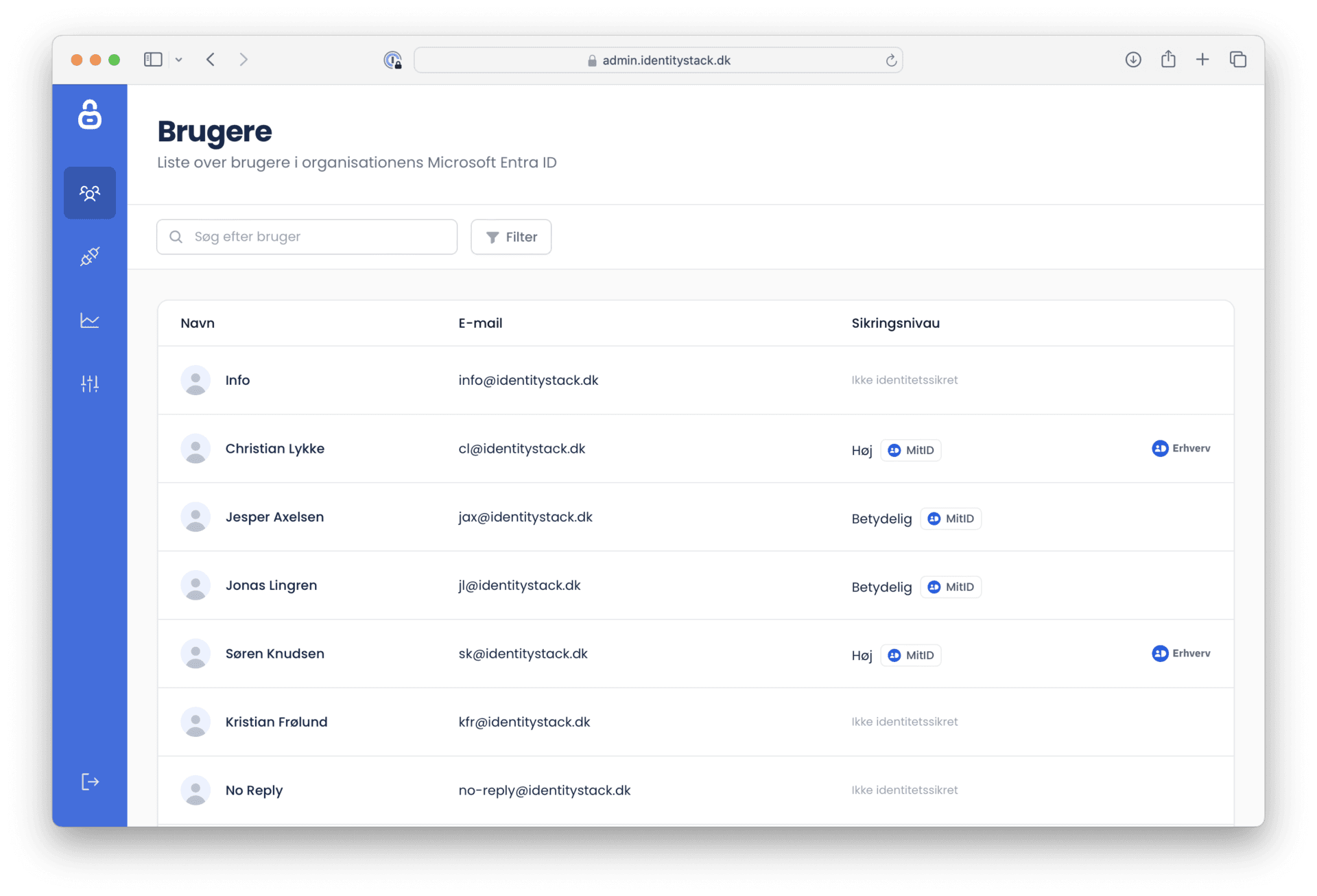 Signed in to Identity Stack Admin