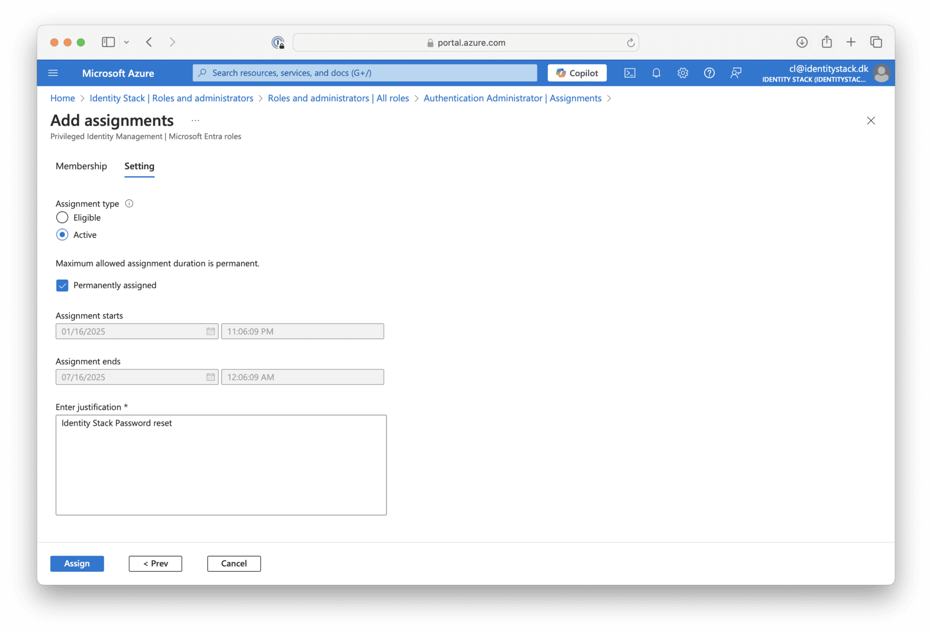 Assignment settings