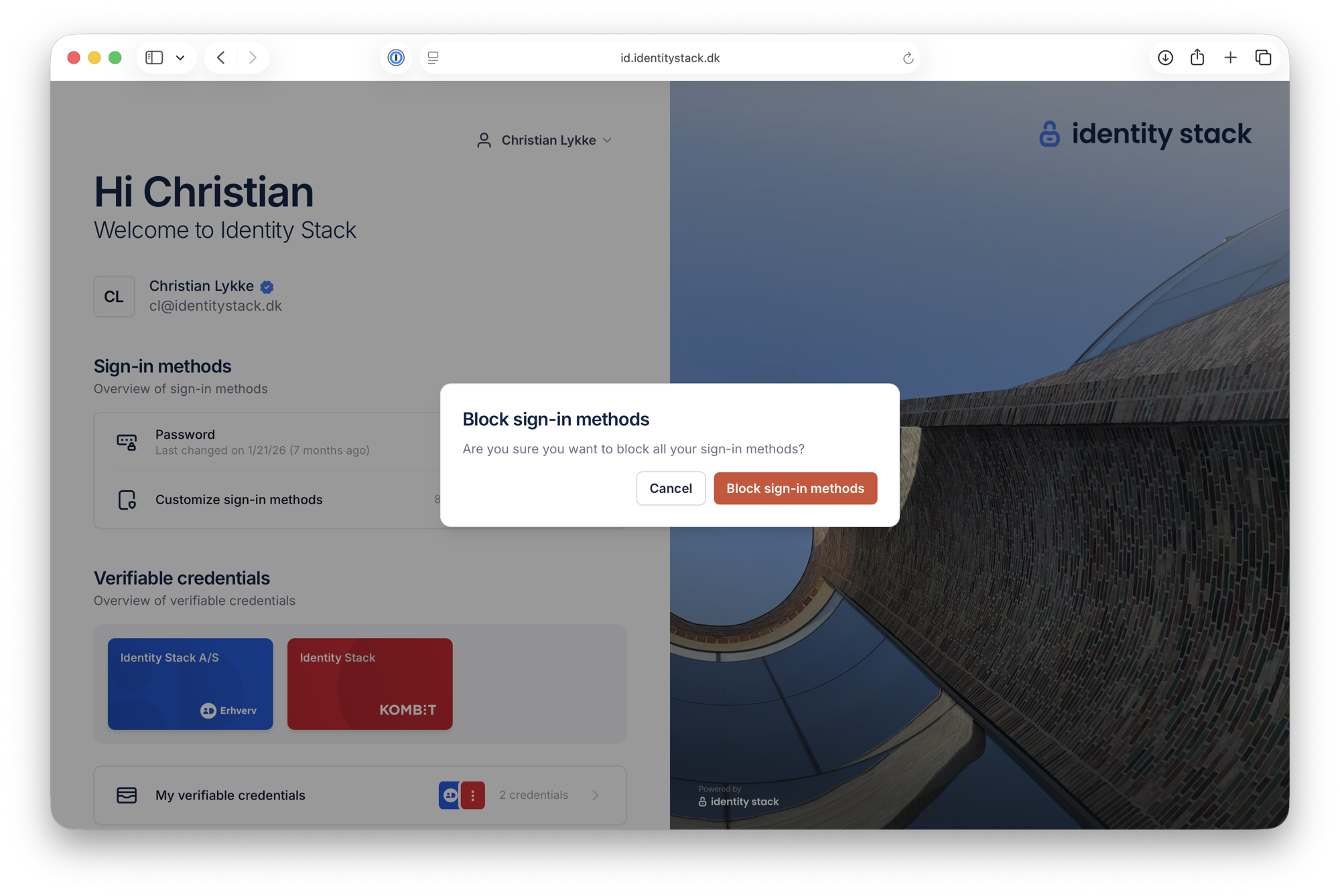 Confirm blocking the sign-in methods