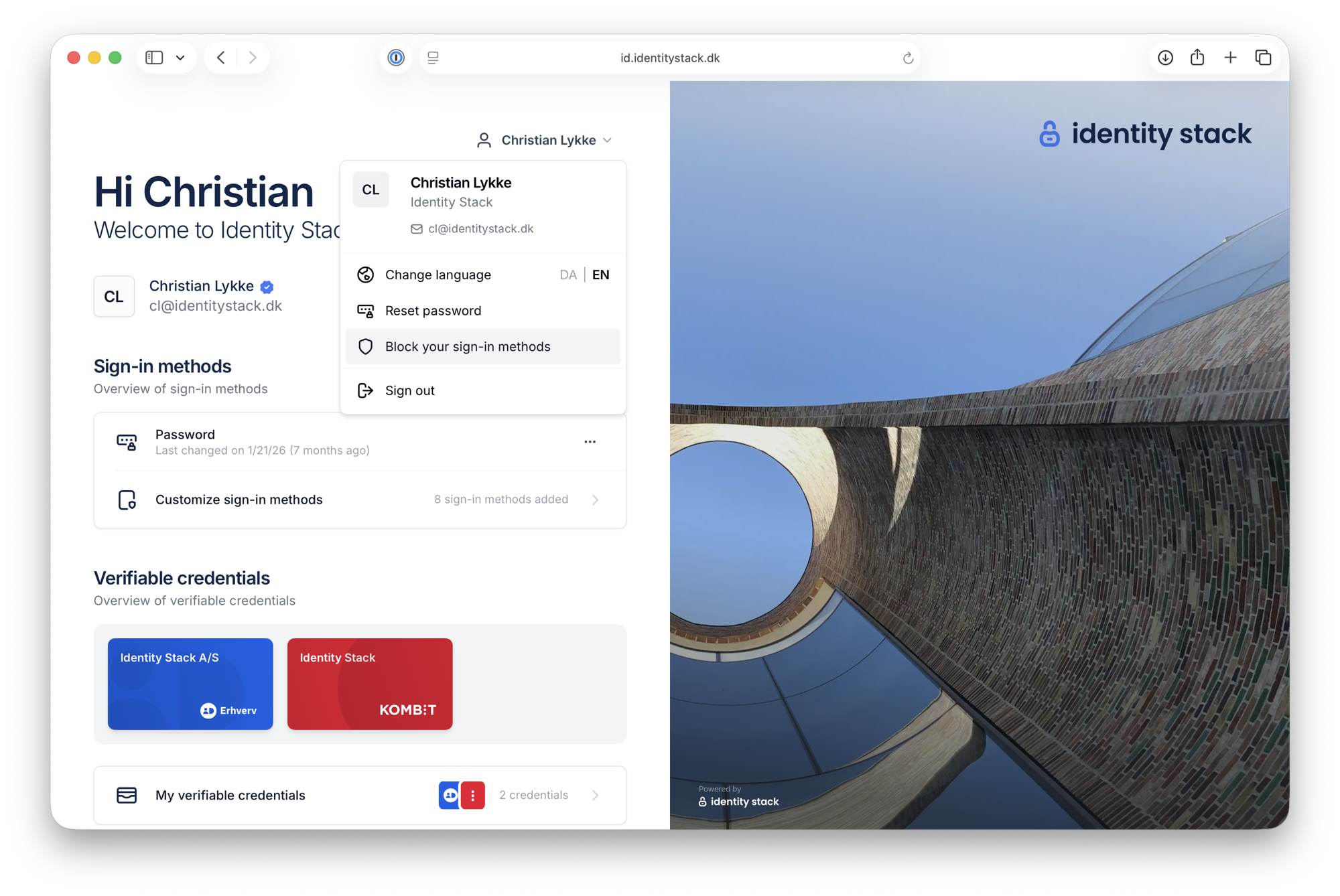 Block your sign-in methods in the account menu
