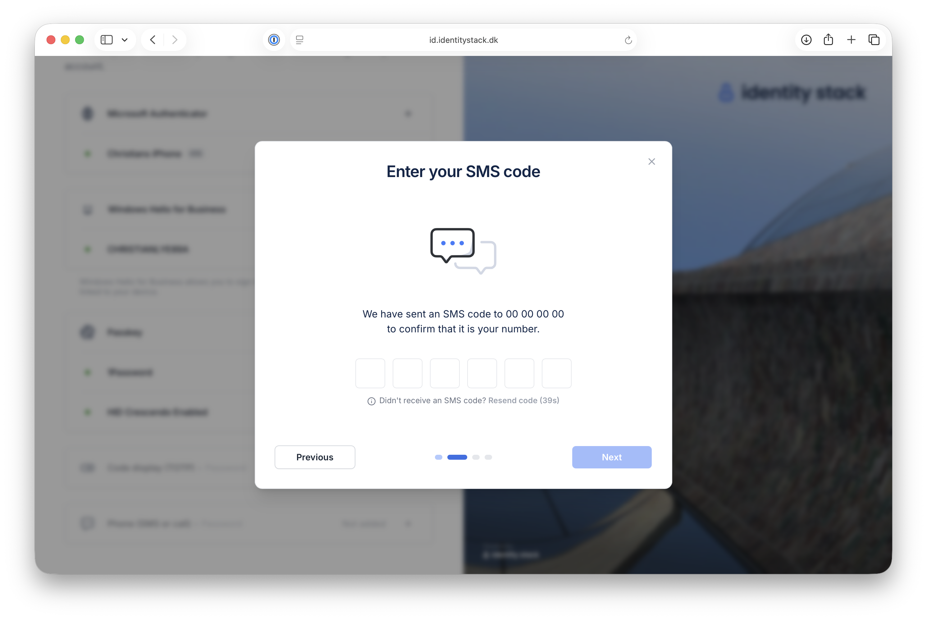 An SMS code has been sent to your phone