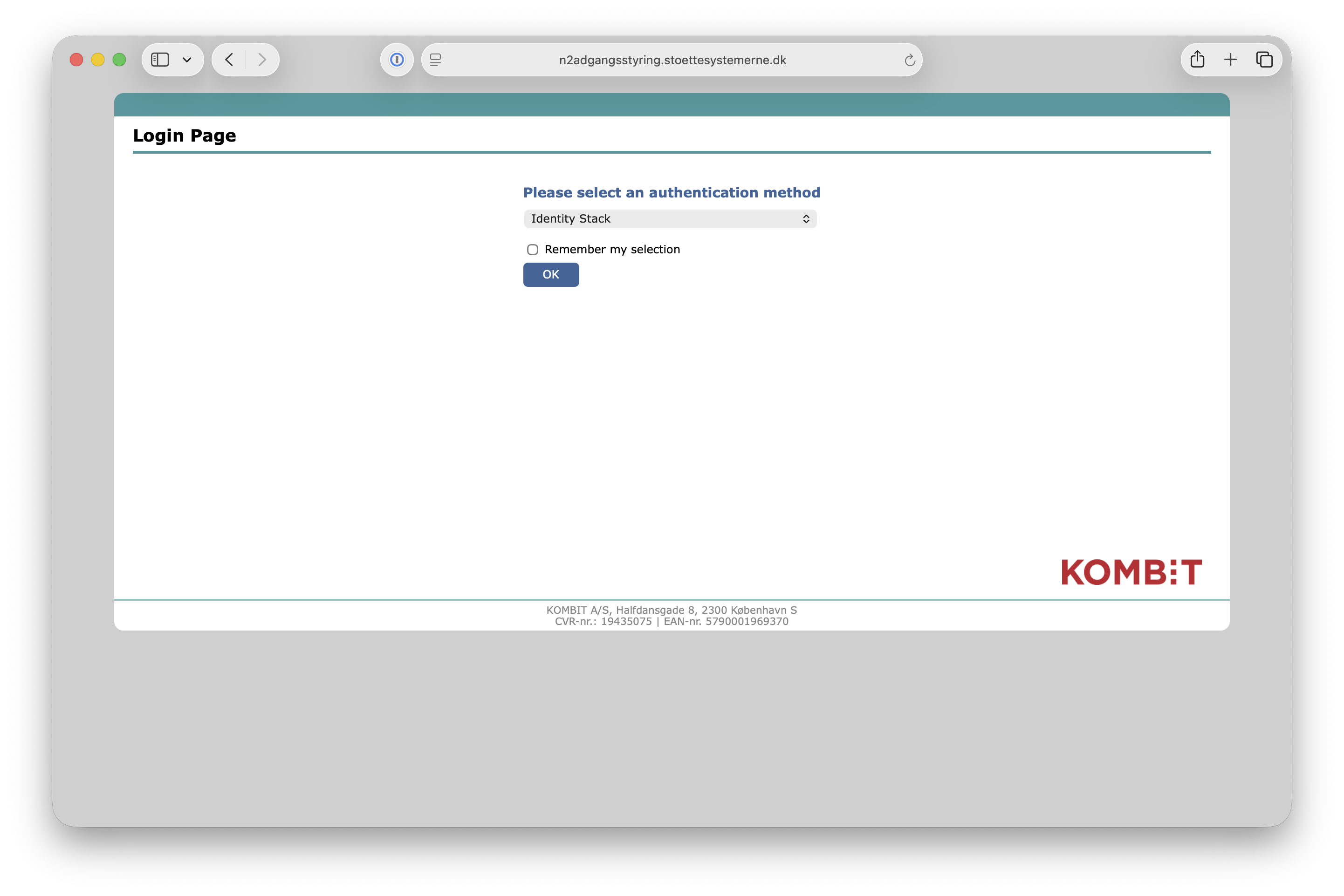 Select an authentication method on the KOMBIT login page