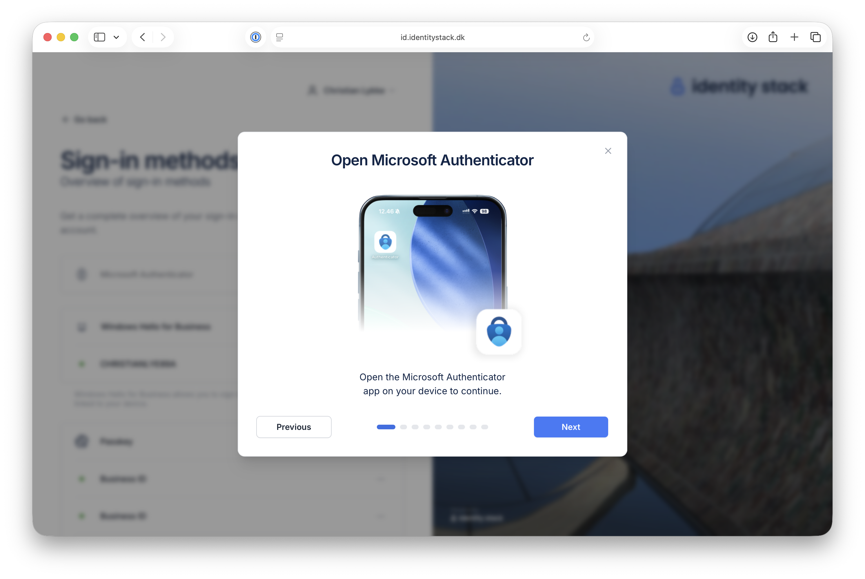 Open the Microsoft Authenticator app