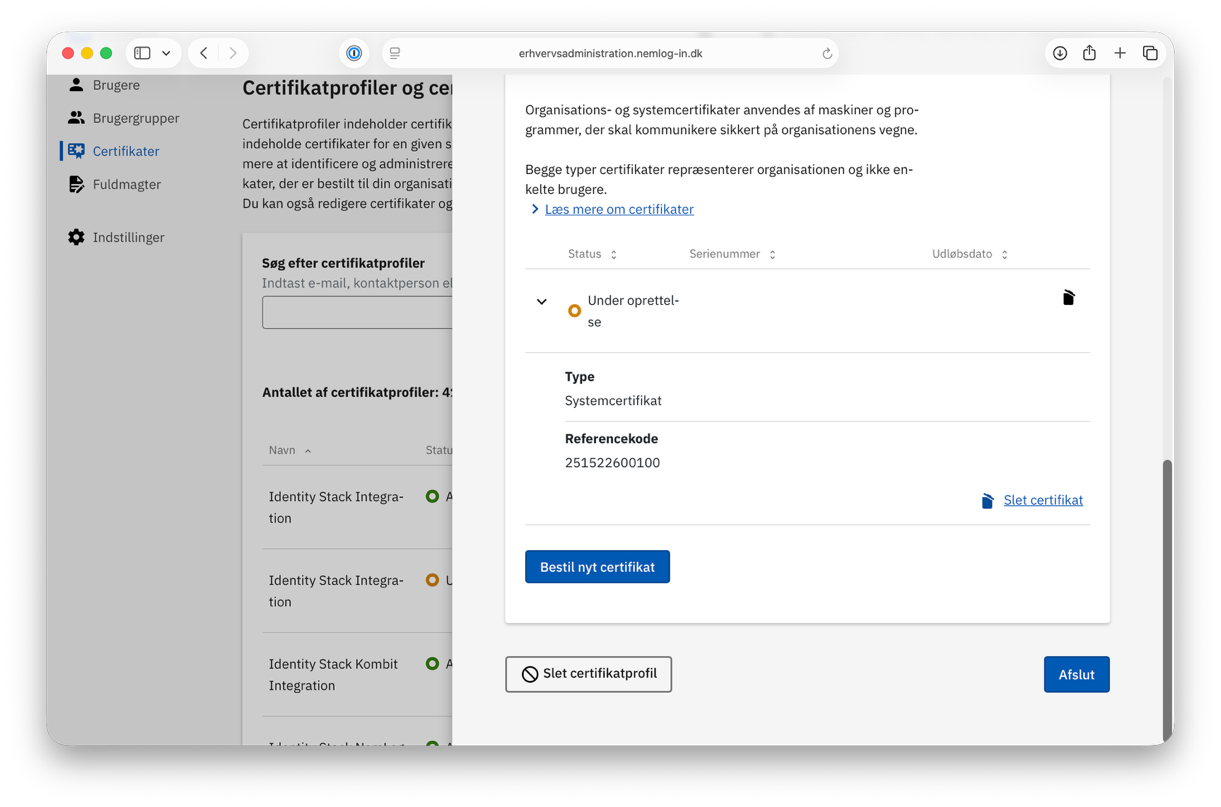 The expanded certificate with the Referencekode