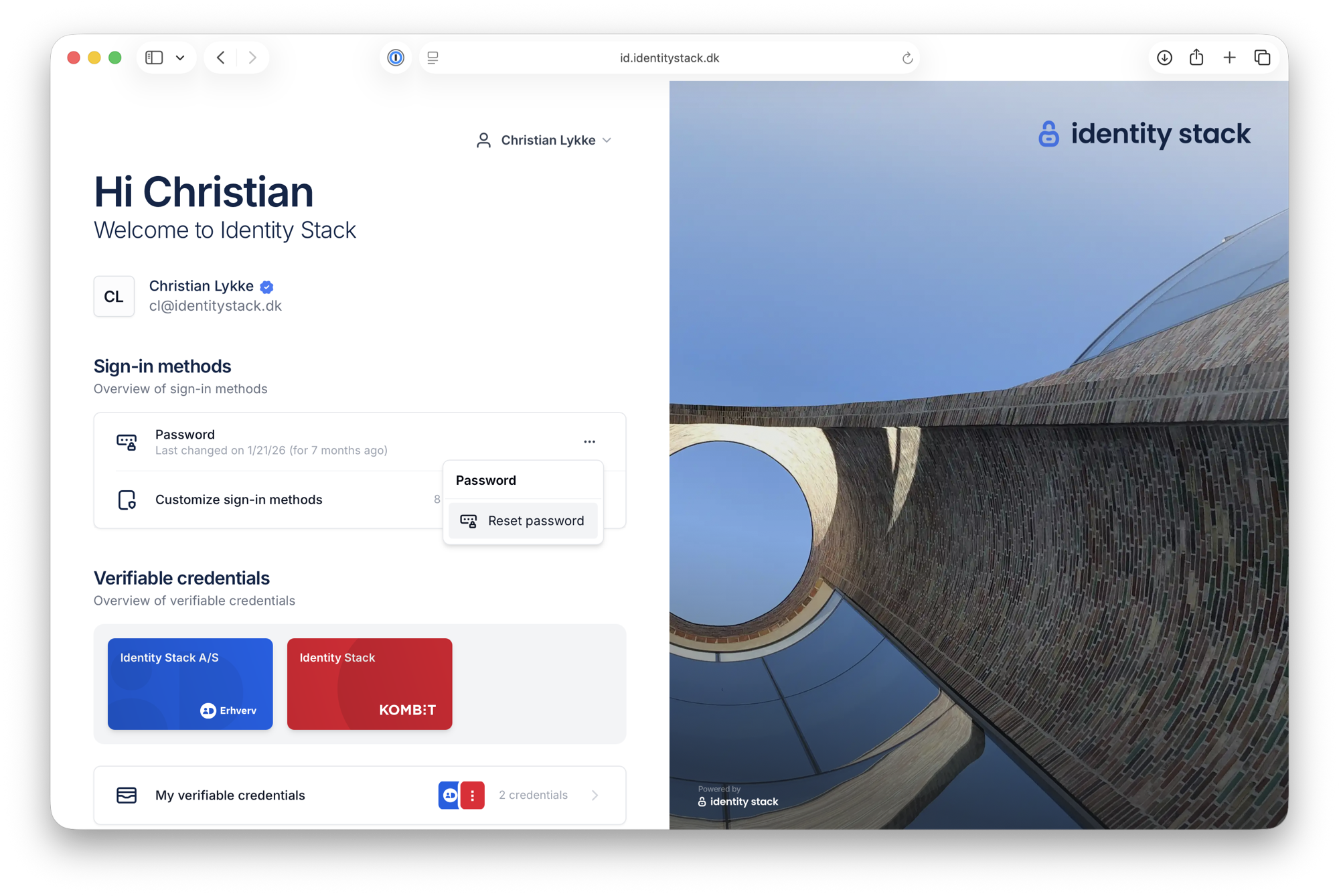 Reset password on the home page