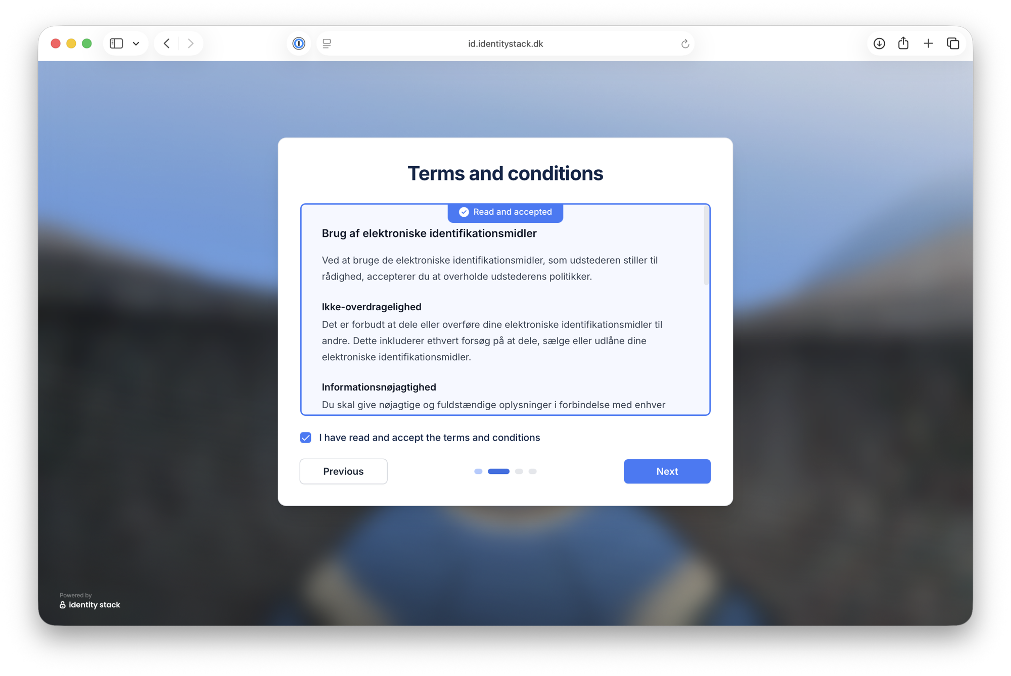 The terms are read and accepted