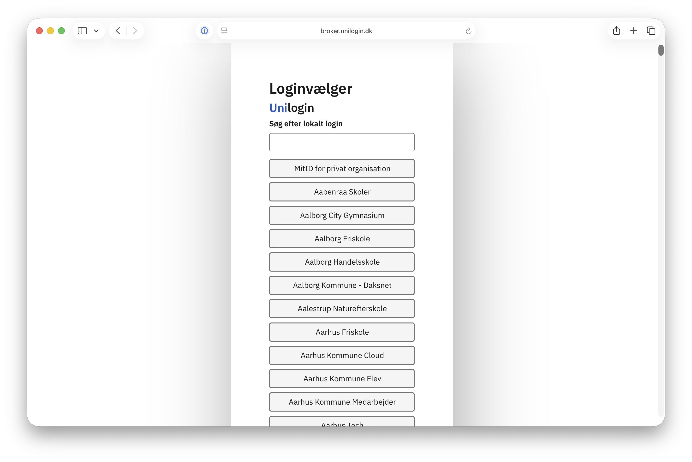 Search for your organisation under Lokalt login
