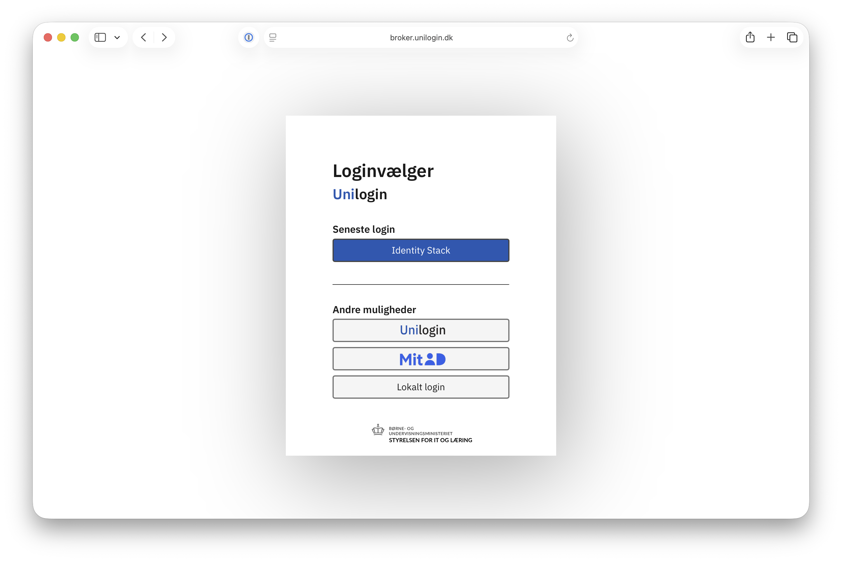 The Unilogin login selector