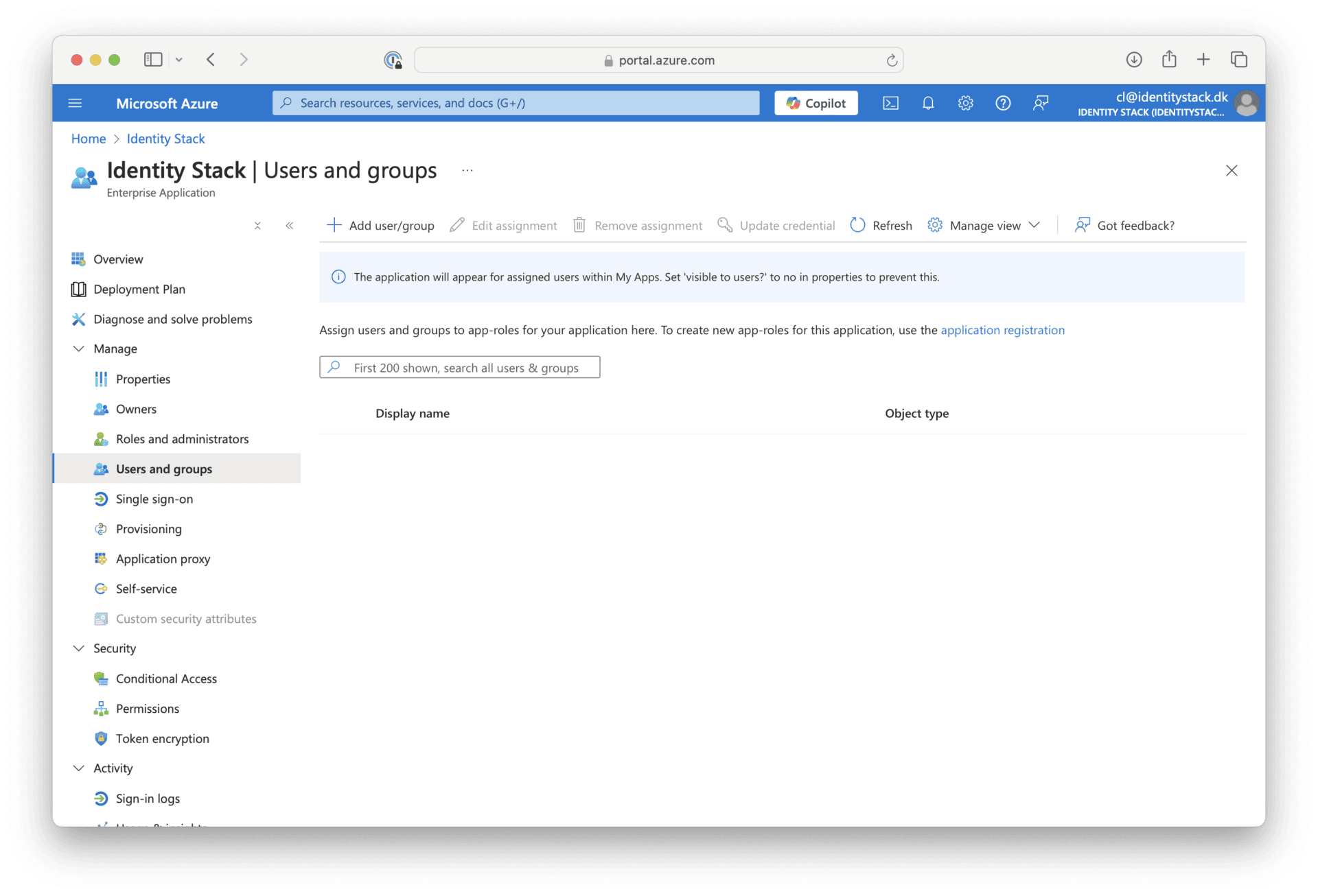 Add user/group on the Users and groups page